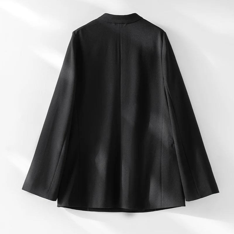 Damen kragenloser Longline-Blazer mit offenem V-Ausschnitt und Eingrifftaschen Nord Taschen