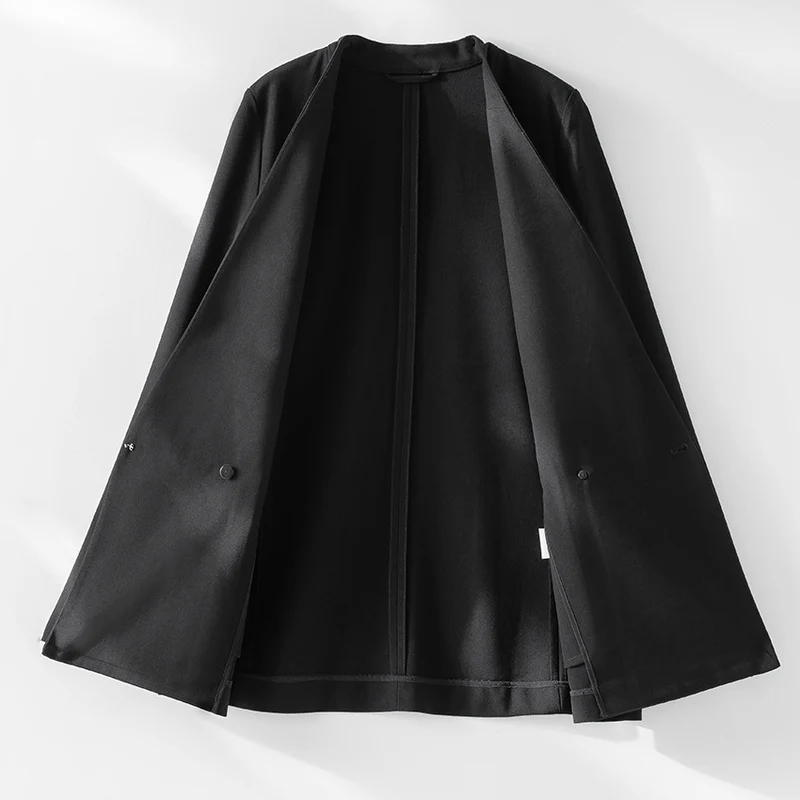 Damen kragenloser Longline-Blazer mit offenem V-Ausschnitt und Eingrifftaschen Nord Taschen