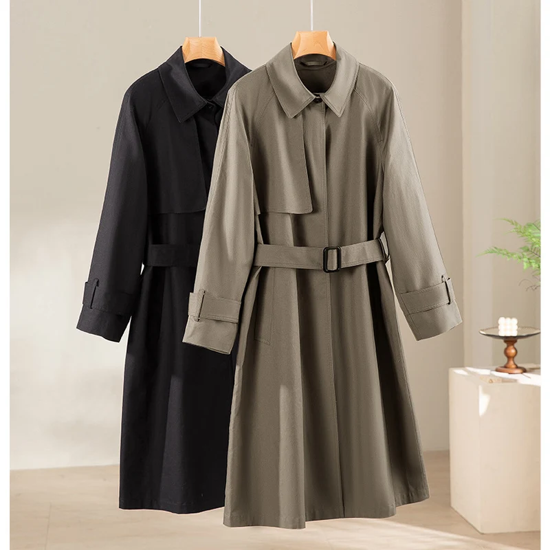 Damen Klassischer Trenchcoat mit Gürtel und Sturmblende Nord Taschen