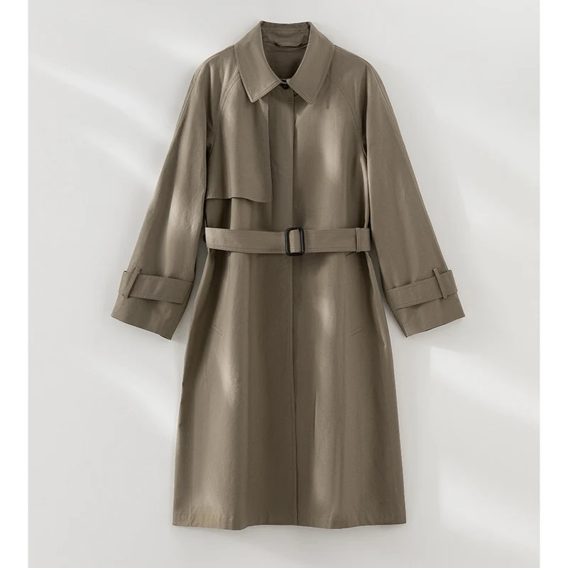 Damen Klassischer Trenchcoat mit Gürtel und Sturmblende Nord Taschen