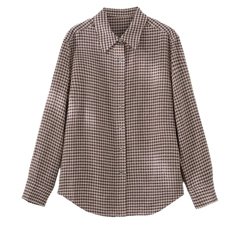 Damen Karierte Oversize-Hemdenbluse mit durchgehender Knopfleiste Nord Taschen