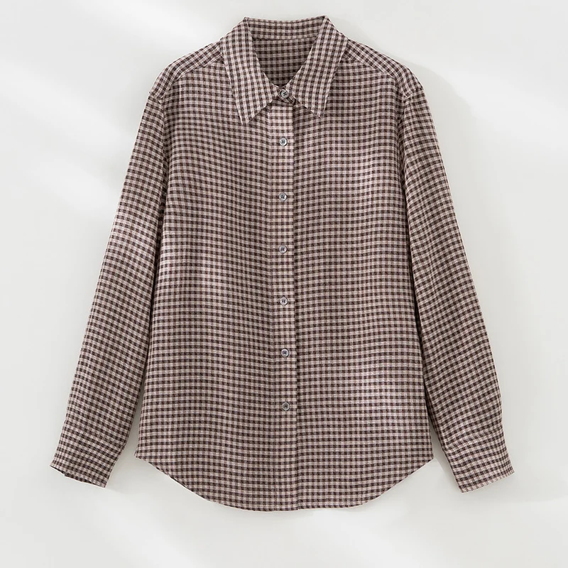 Damen Karierte Oversize-Hemdenbluse mit durchgehender Knopfleiste Nord Taschen