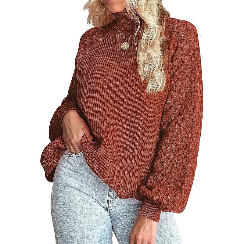 Damen Feinstrickpullover mit Rollkragen und voluminösen Zopfmuster-Ärmeln Nord Taschen