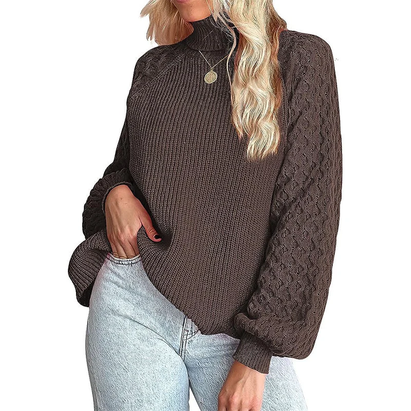 Damen Feinstrickpullover mit Rollkragen und voluminösen Zopfmuster-Ärmeln Nord Taschen