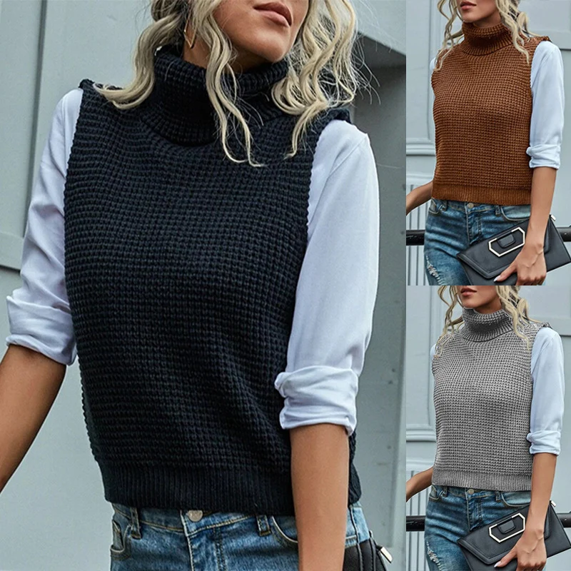 Damen Ärmellose Rollkragen-Strickweste mit strukturierter Waffeloptik Nord Taschen
