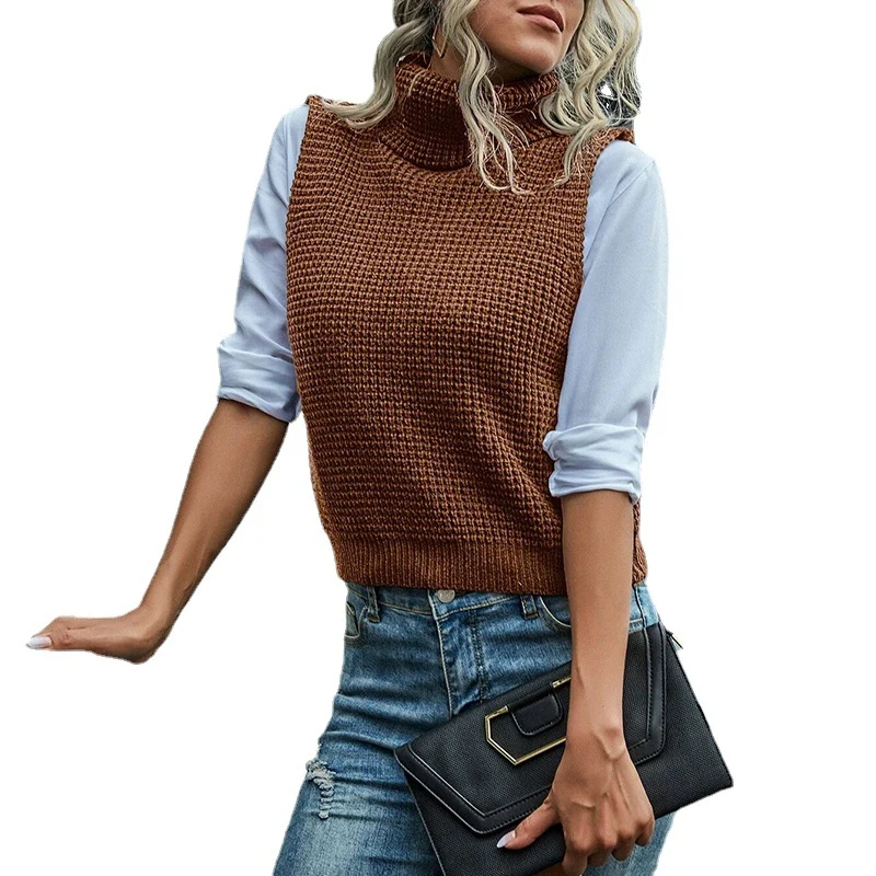 Damen Ärmellose Rollkragen-Strickweste mit strukturierter Waffeloptik Nord Taschen