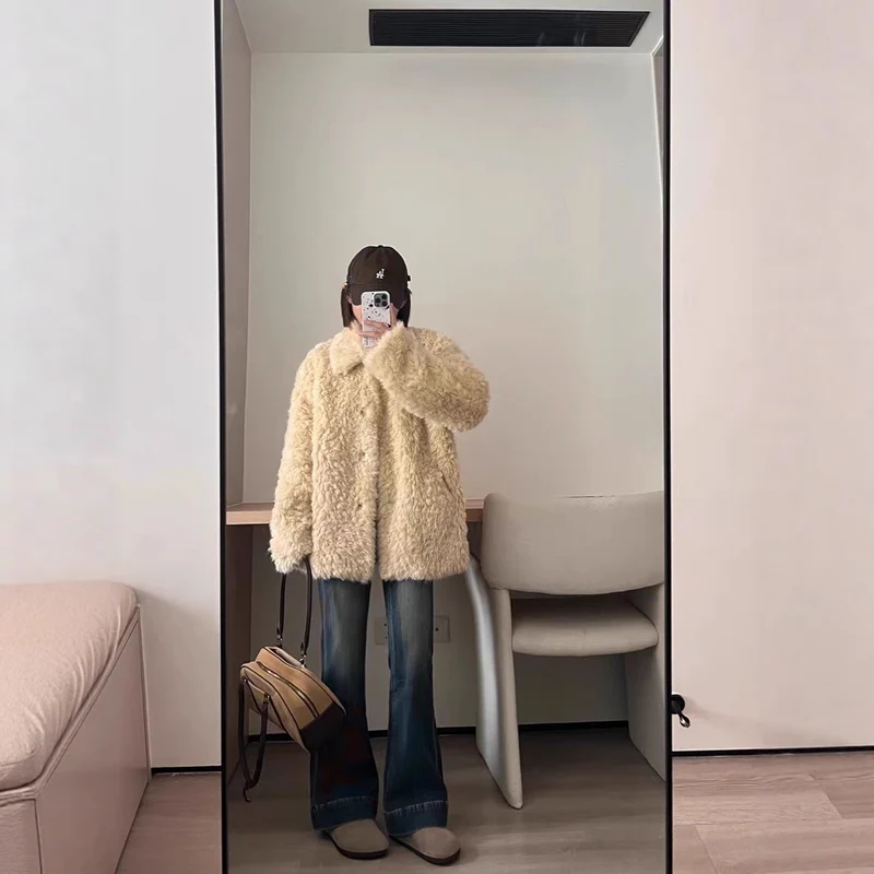 Damen Teddy-Mantel aus Kunstfell mit Oversize-Schnitt und Eingrifftaschen Nord Taschen