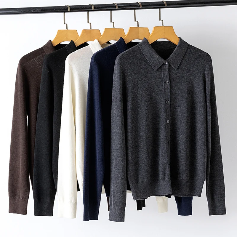 Damen Feiner Strickcardigan mit Hemdkragen und durchgehender Knopfleiste Nord Taschen