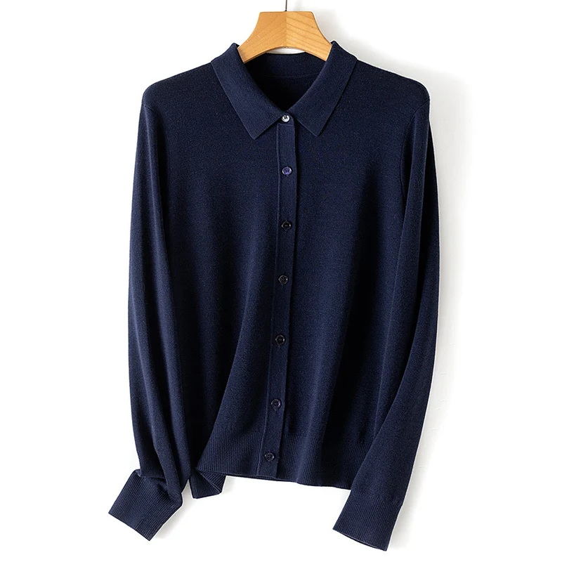 Damen Feiner Strickcardigan mit Hemdkragen und durchgehender Knopfleiste Nord Taschen
