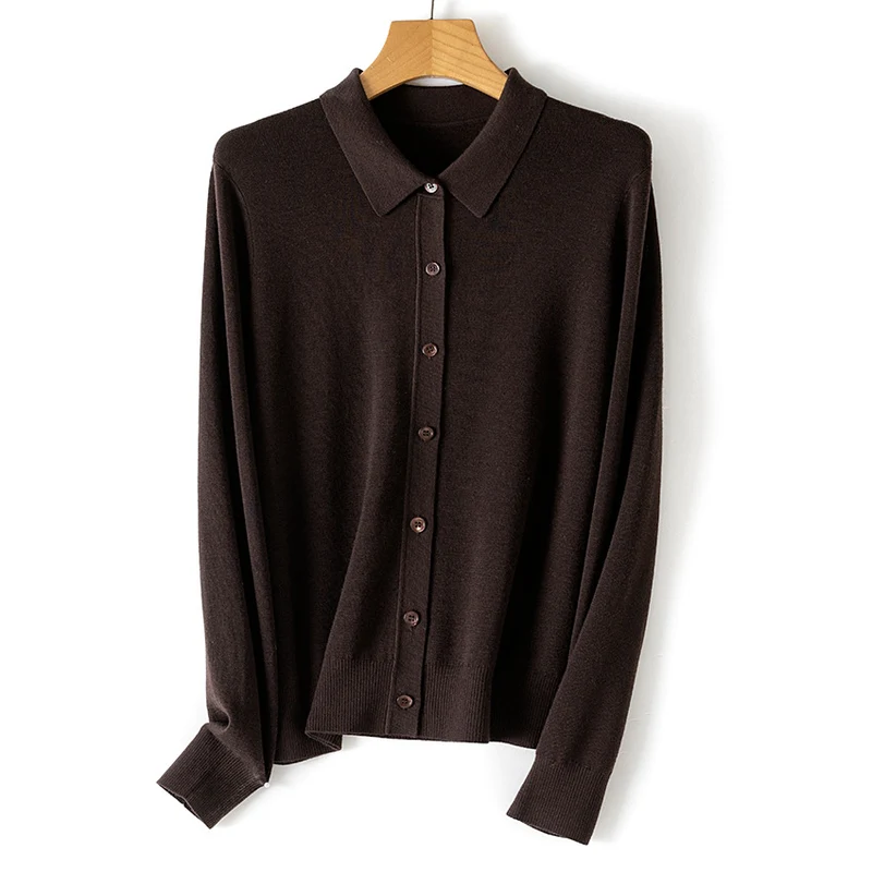 Damen Feiner Strickcardigan mit Hemdkragen und durchgehender Knopfleiste Nord Taschen