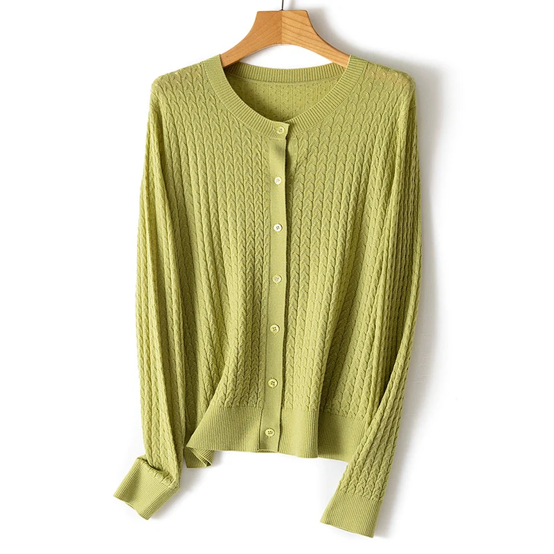 Damen Feiner Strick-Cardigan mit Zopfmuster, Rundhals und Knopfleiste Nord Taschen
