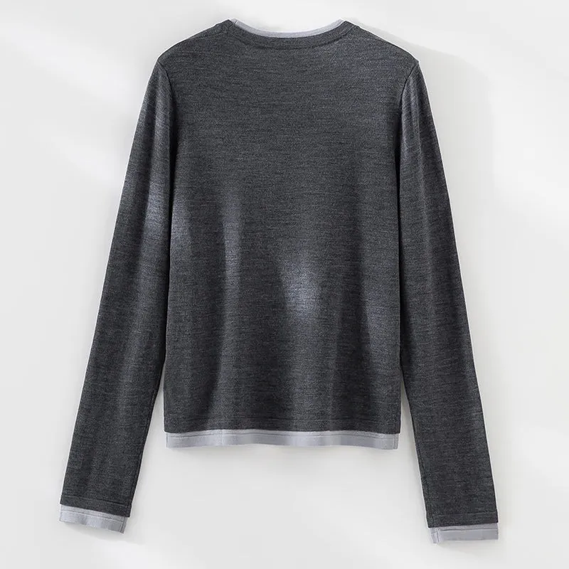 Damen Feiner Rundhalspullover aus Merino-Mix mit Kontrastbündchen Nord Taschen