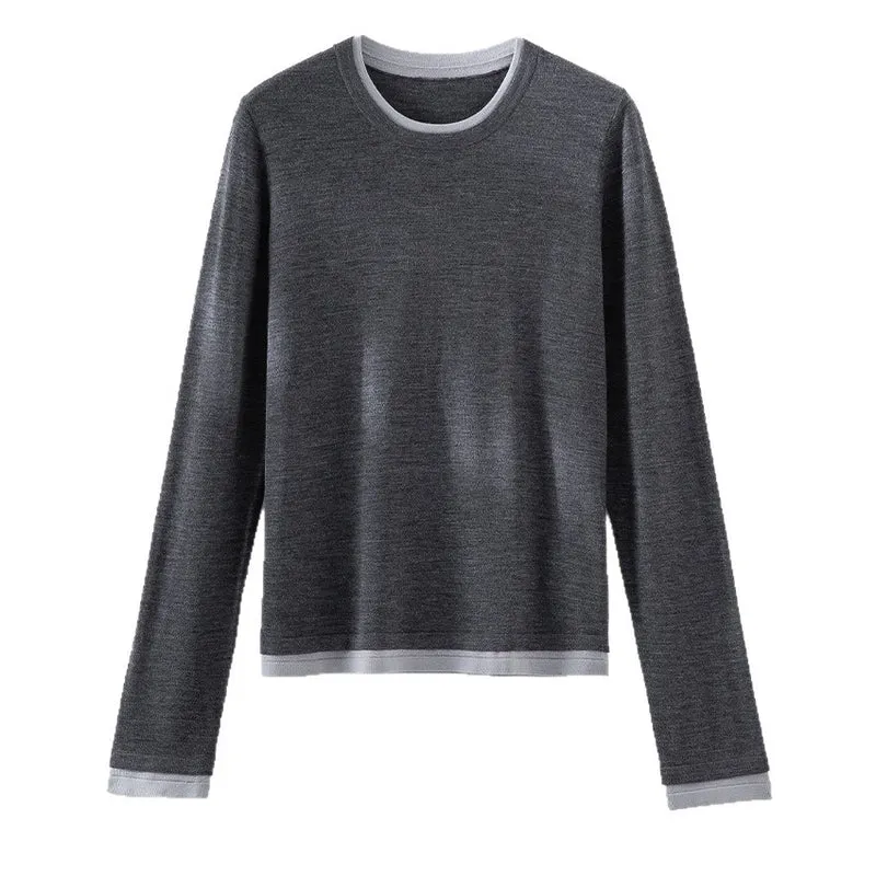 Damen Feiner Rundhalspullover aus Merino-Mix mit Kontrastbündchen Nord Taschen