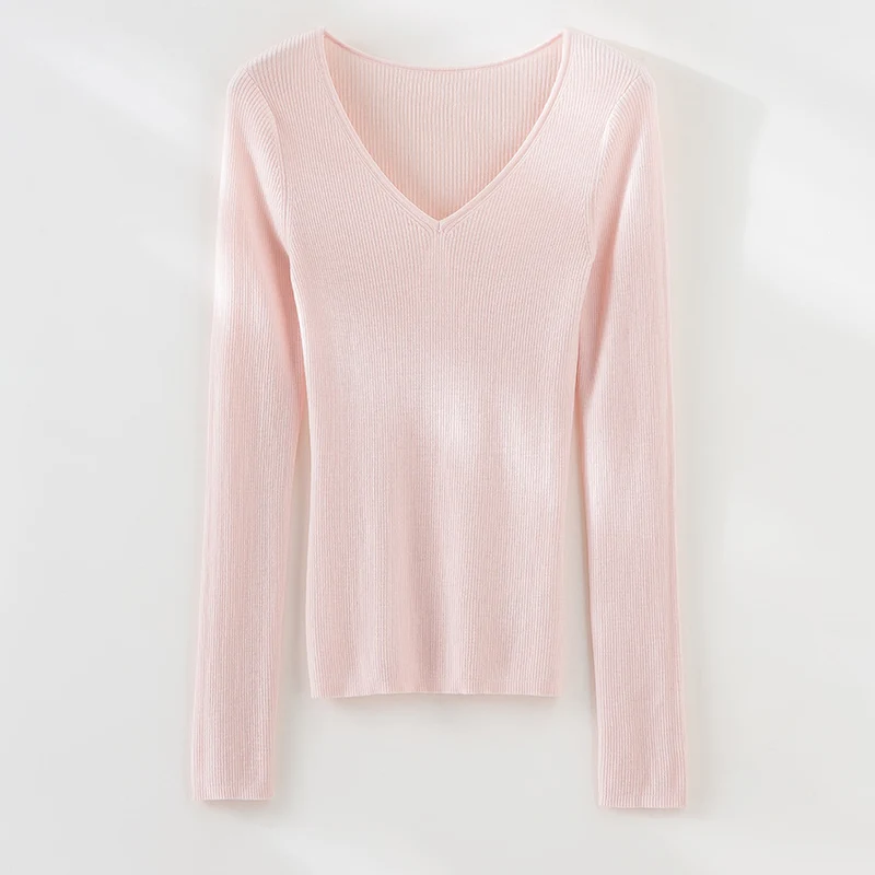 Damen Feiner Rippenstrickpullover mit tiefem V-Ausschnitt und taillierter Passform Nord Taschen
