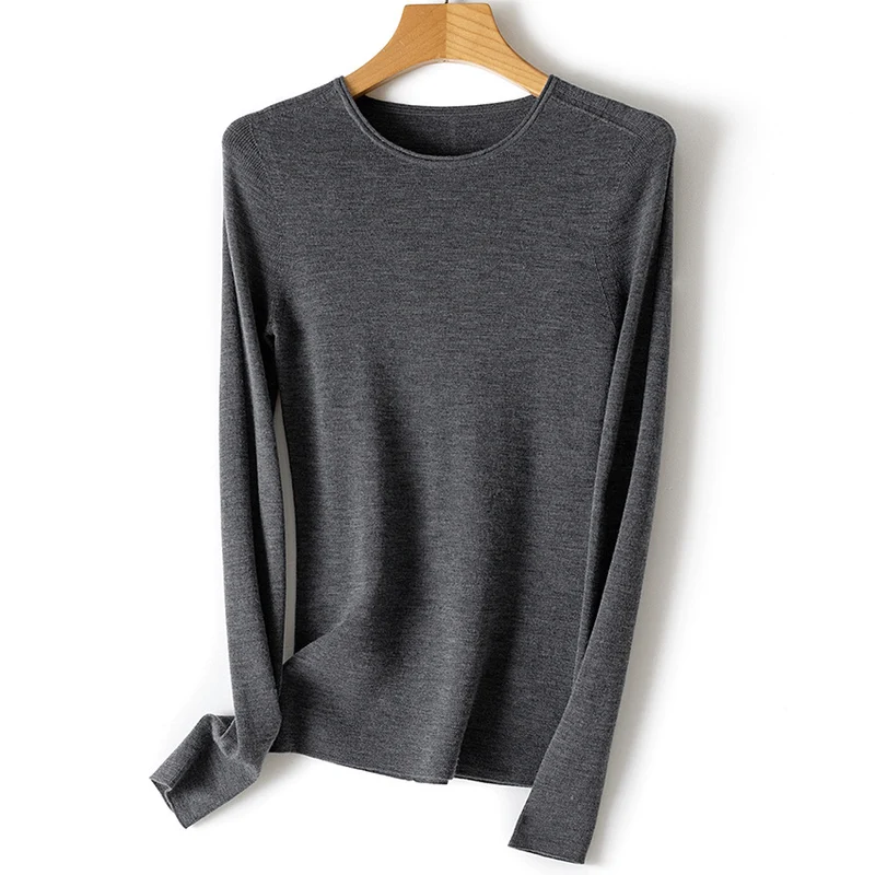 Damen Feiner Langarm-Feinstrickpullover mit Rundhalsausschnitt und schlanker Passform Nord Taschen