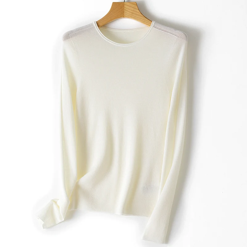 Damen Feiner Langarm-Feinstrickpullover mit Rundhalsausschnitt und schlanker Passform Nord Taschen