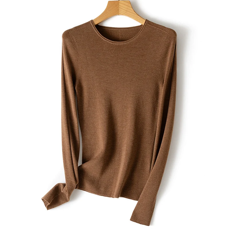 Damen Feiner Langarm-Feinstrickpullover mit Rundhalsausschnitt und schlanker Passform Nord Taschen