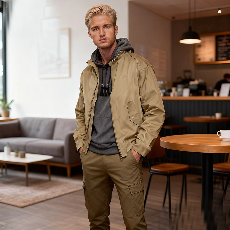 Herren Leichte Bomberjacke aus Nylon mit Reißverschluss, Pattentaschen und elastischen Bündchen Nord Taschen