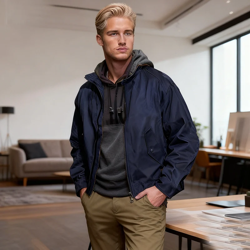 Herren Leichte Bomberjacke aus Nylon mit Reißverschluss, Pattentaschen und elastischen Bündchen Nord Taschen