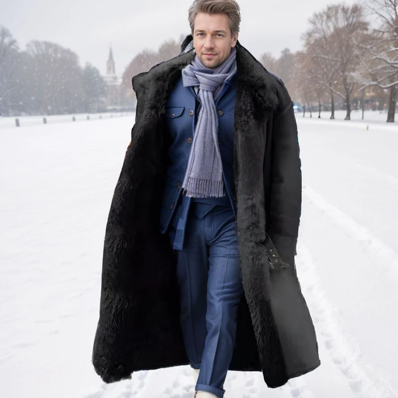 Herren Langer Relaxed-Fit Mantel mit Teddykragen und verdeckter Knopfleiste Nord Taschen