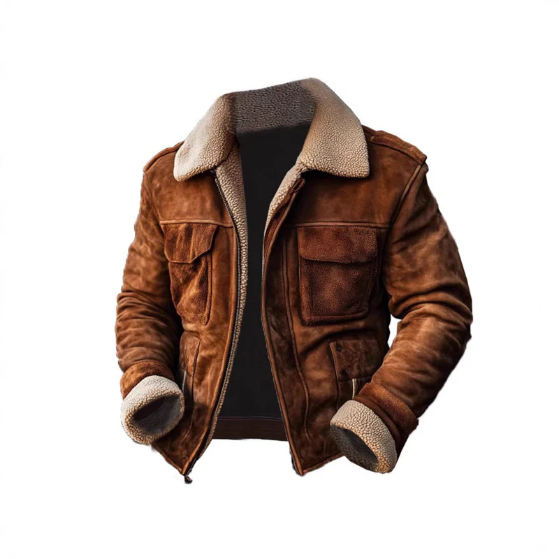Herren Lammfell‑Imitat‑Fliegerjacke im Vintage‑Lederlook Nord Taschen