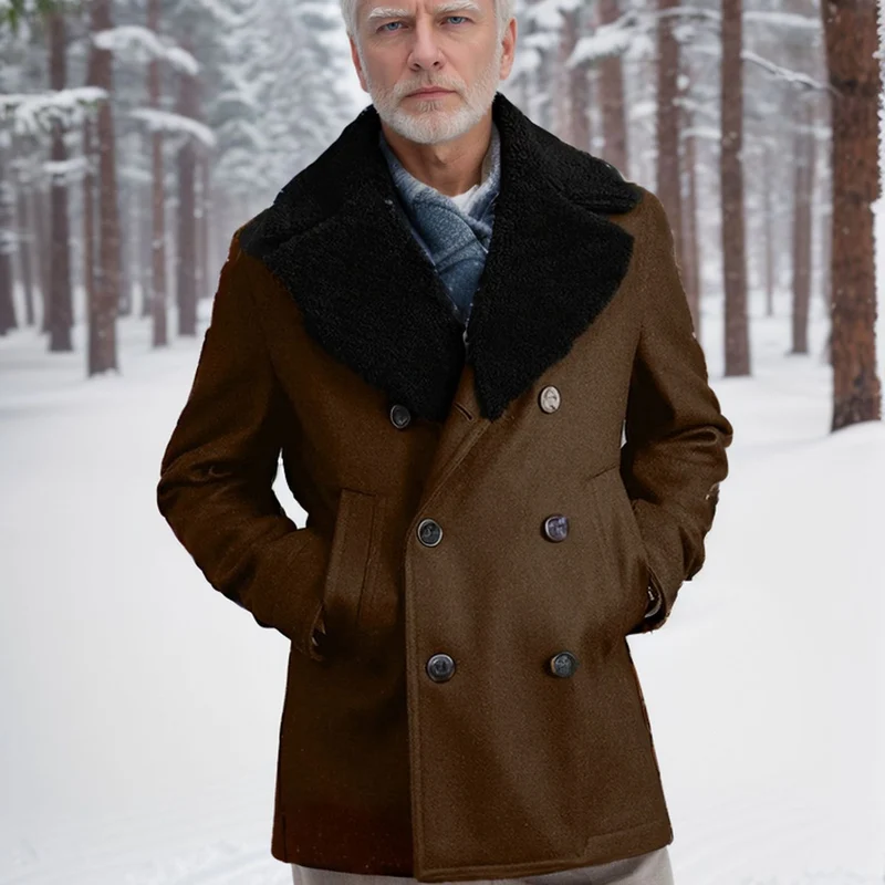 Herren Kurzmantel im Pea‑Coat‑Stil aus Wollmix mit voluminösem Teddykragen und Eingrifftaschen Nord Taschen