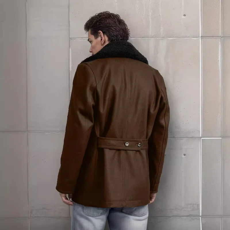 Herren Kurzmantel im Pea‑Coat‑Stil aus Wollmix mit voluminösem Teddykragen und Eingrifftaschen Nord Taschen
