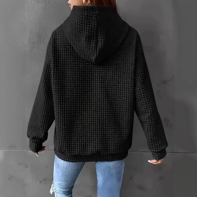 Damen Kapuzenpullover mit Waffelstruktur, Kängurutasche und Metallic-Herzprint Nord Taschen