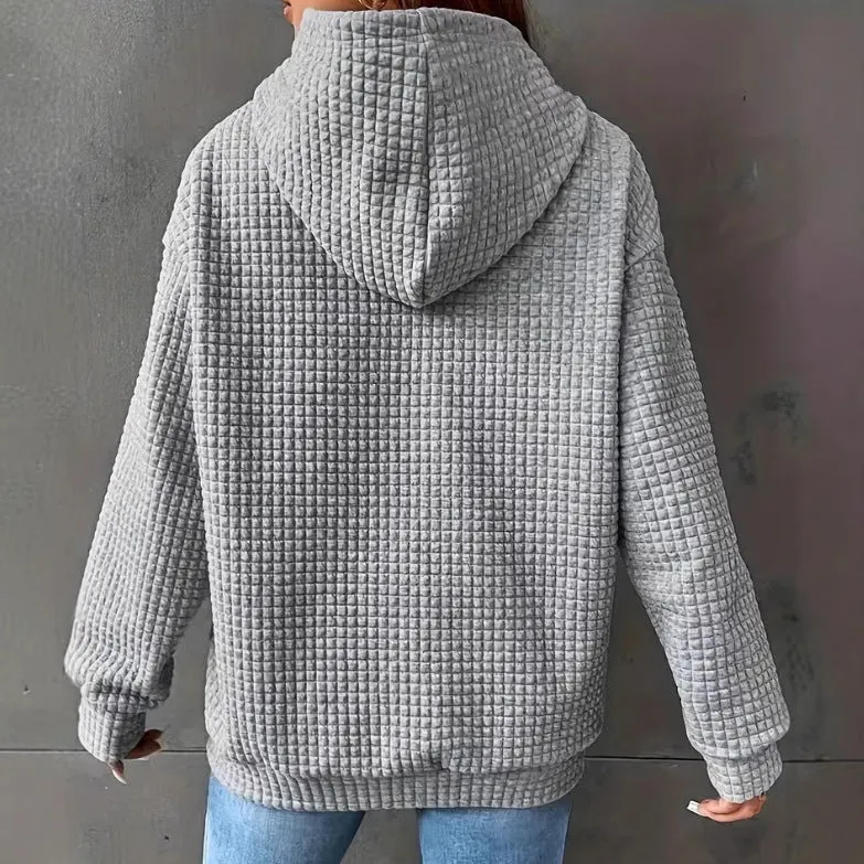 Damen Kapuzenpullover mit Waffelstruktur, Kängurutasche und Metallic-Herzprint Nord Taschen