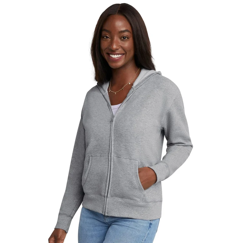 Damen Kapuzen-Sweatjacke mit durchgehendem Reißverschluss, Kängurutaschen und gerippten Bündchen Nord Taschen