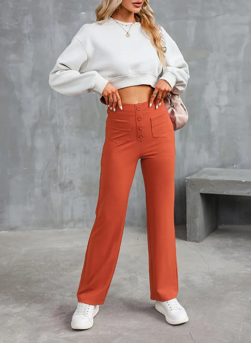 Damen Hochtaillierte Wide‑Leg Hose mit aufgesetzten Taschen Nord Taschen
