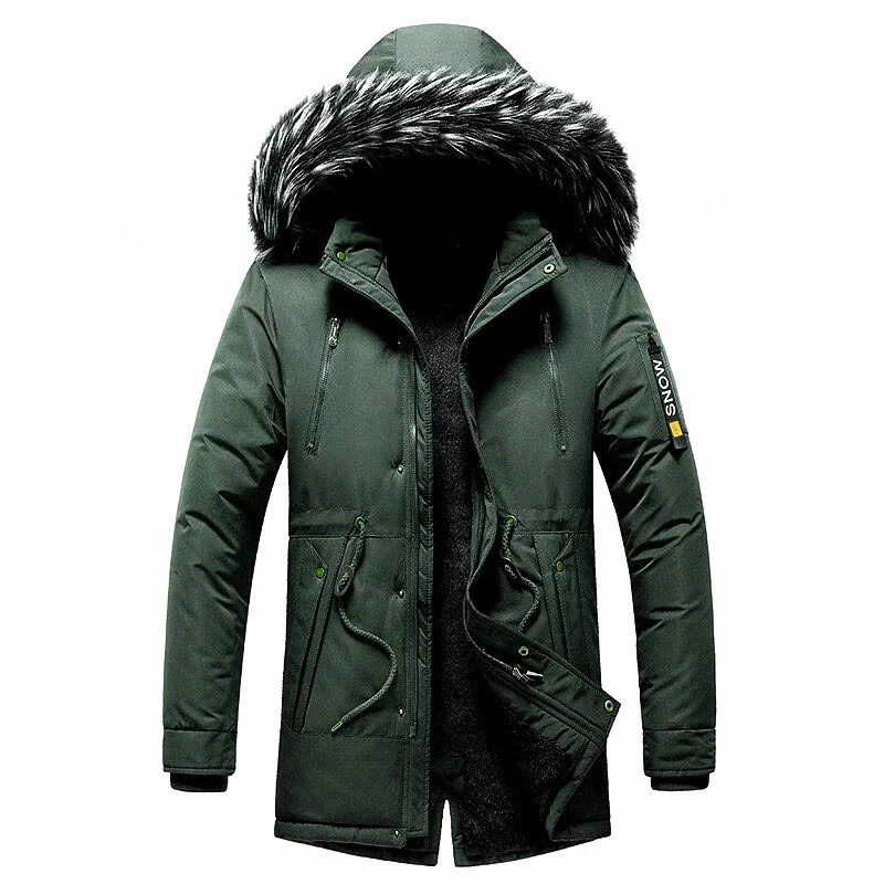 Herren Winterparka mit Kunstfellkapuze, gefütterter Thermo-Mantel mit Kordelzug Nord Taschen