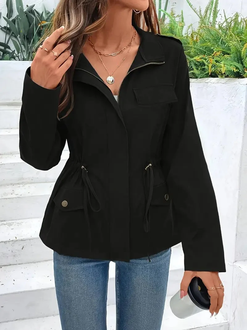 Damen Übergangsjacke mit verstellbarem Taillenzug und praktischen Taschen