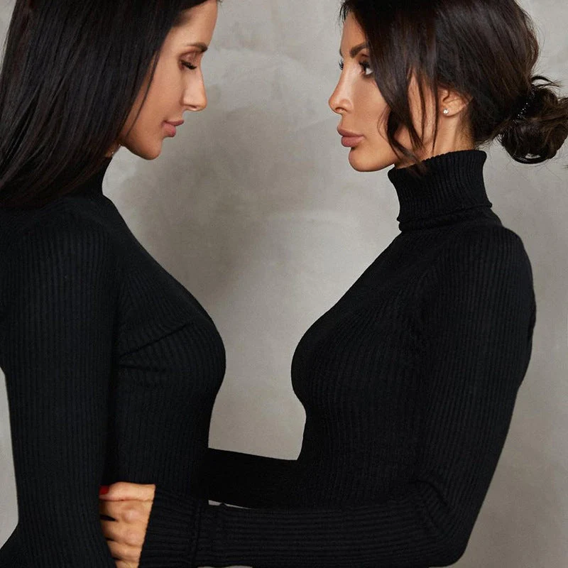 Damen figurbetontes Langarmkleid mit Rollkragen