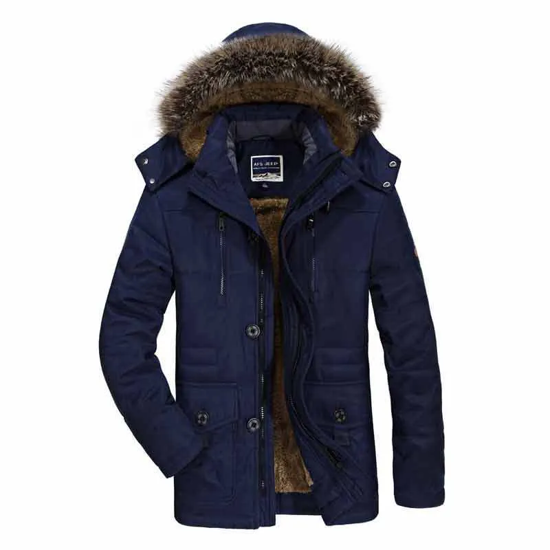 Herren gefütterte Parkajacke mit abnehmbarer Kapuze, Kunstfellbesatz und winddichter Isolation Nord Taschen