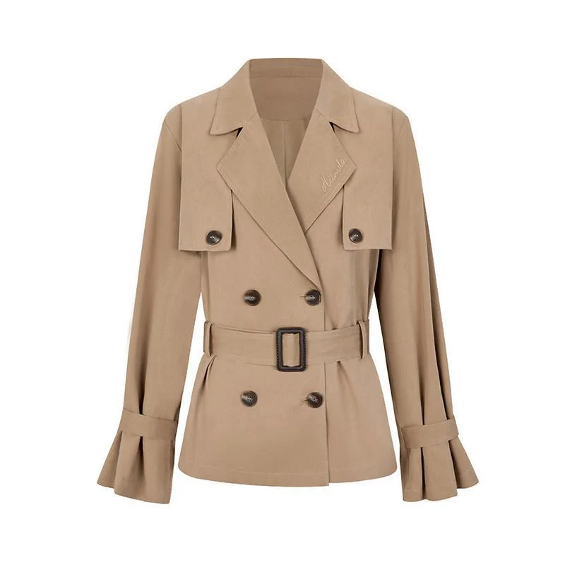 Damen Kurztrenchjacke mit taillierendem Gürtel und doppellagiger Schulterpasse Nord Taschen