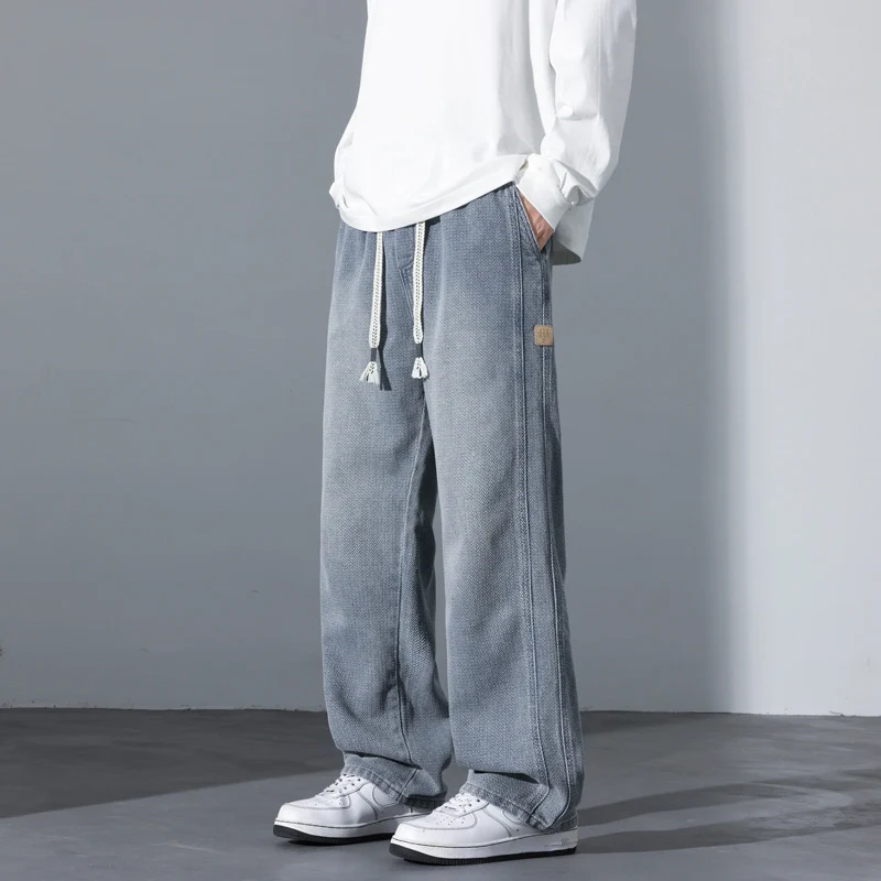 Herren Weite Vintage-Denim-Freizeithose mit Tunnelzug und relaxed Fit Nord Taschen