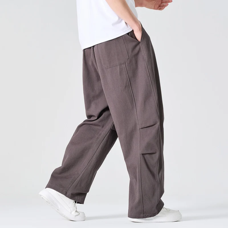 Herren Weite Relaxed-Fit Stoffhose mit Tunnelzug und Bundfalten Nord Taschen