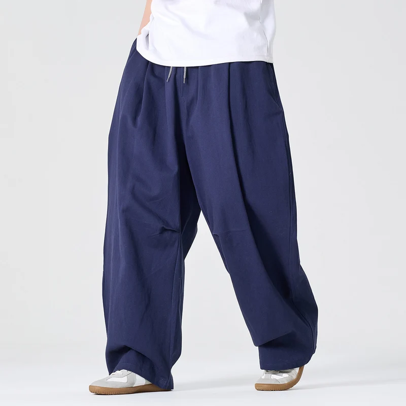 Herren Weite Relaxed-Fit Stoffhose mit Tunnelzug und Bundfalten Nord Taschen