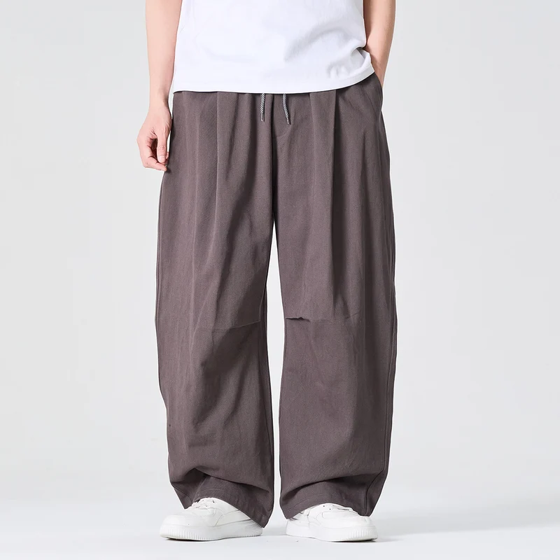 Herren Weite Relaxed-Fit Stoffhose mit Tunnelzug und Bundfalten Nord Taschen