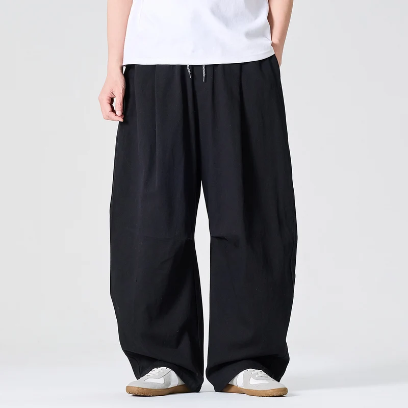 Herren Weite Relaxed-Fit Stoffhose mit Tunnelzug und Bundfalten Nord Taschen