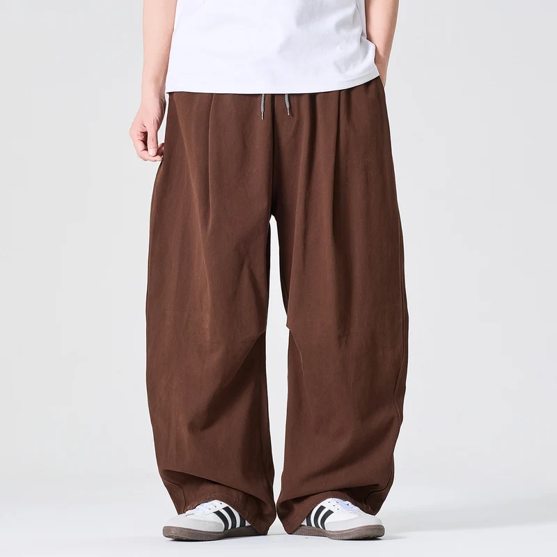 Herren Weite Relaxed-Fit Stoffhose mit Tunnelzug und Bundfalten Nord Taschen