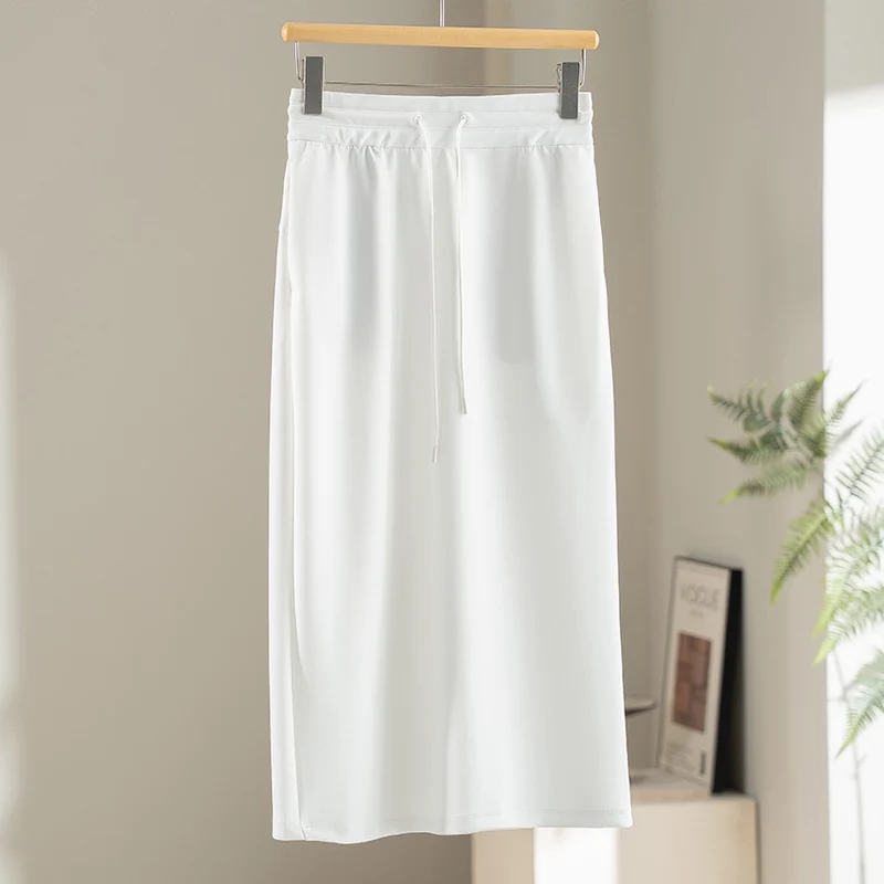 Damen Jersey-Midirock mit elastischem Tunnelzugbund und geradem Fall Nord Taschen