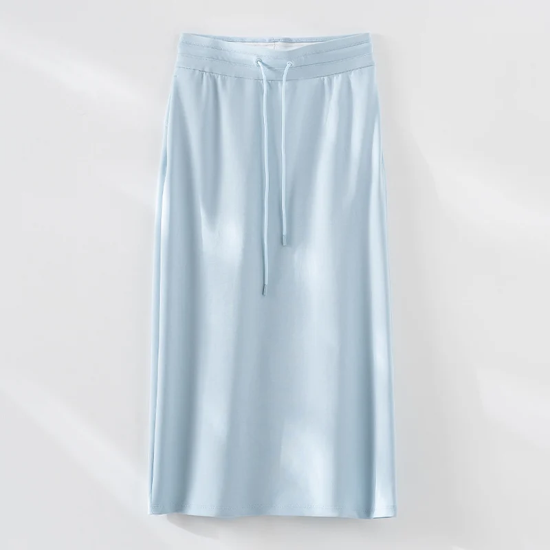 Damen Jersey-Midirock mit elastischem Tunnelzugbund und geradem Fall Nord Taschen