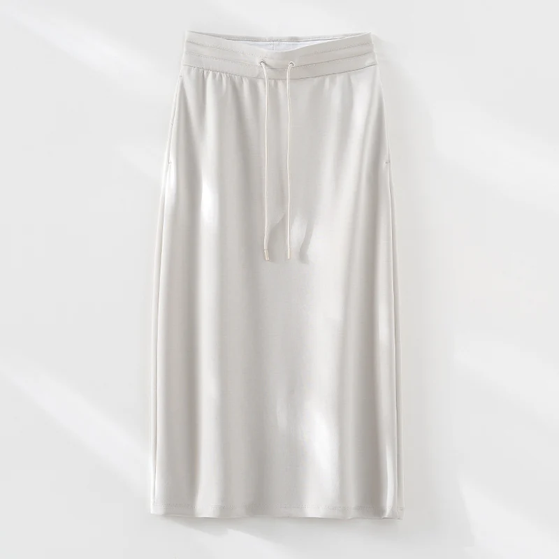 Damen Jersey-Midirock mit elastischem Tunnelzugbund und geradem Fall Nord Taschen