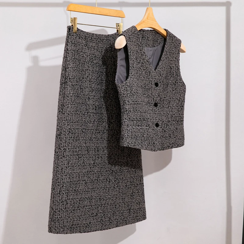 Damen Hochtaillierter Tweed-Midirock mit geradem Schnitt und leichter A‑Linie Nord Taschen