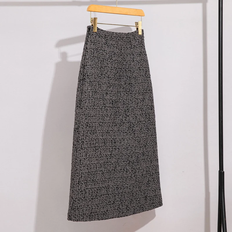Damen Hochtaillierter Tweed-Midirock mit geradem Schnitt und leichter A‑Linie Nord Taschen