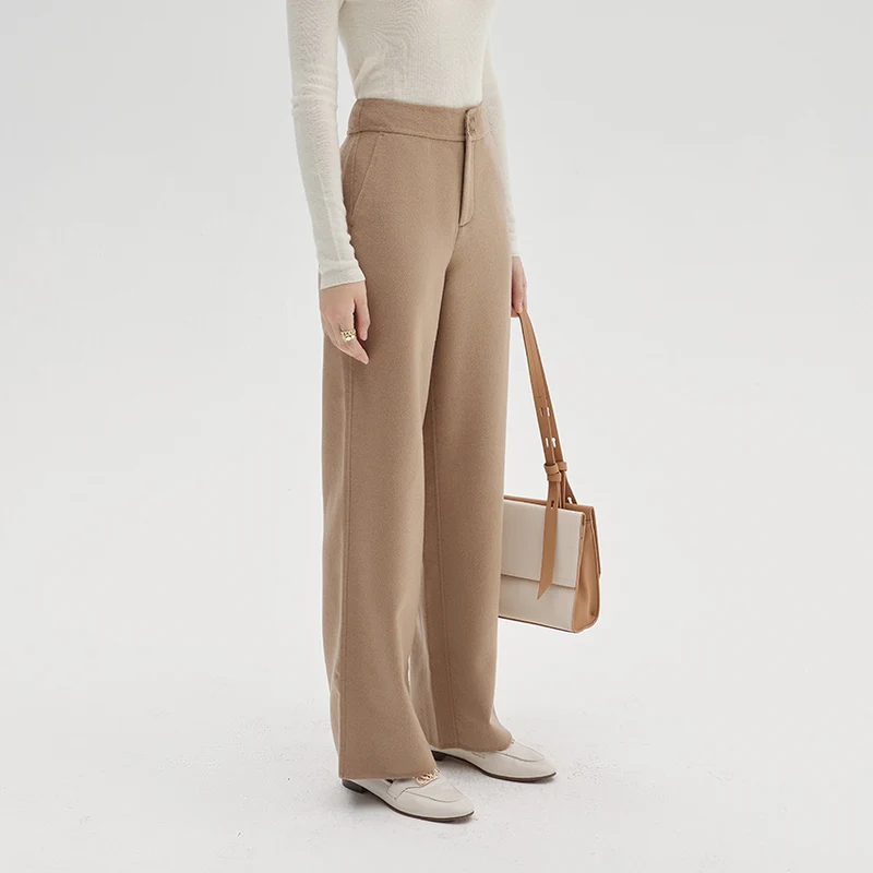 Damen Hochtaillierte Wollmix-Palazzohose mit geradem Fall und verdecktem Hakenverschluss Nord Taschen
