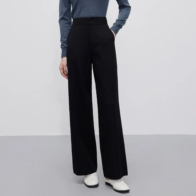 Damen Hochtaillierte Wollmix-Palazzohose mit geradem Fall und verdecktem Hakenverschluss Nord Taschen
