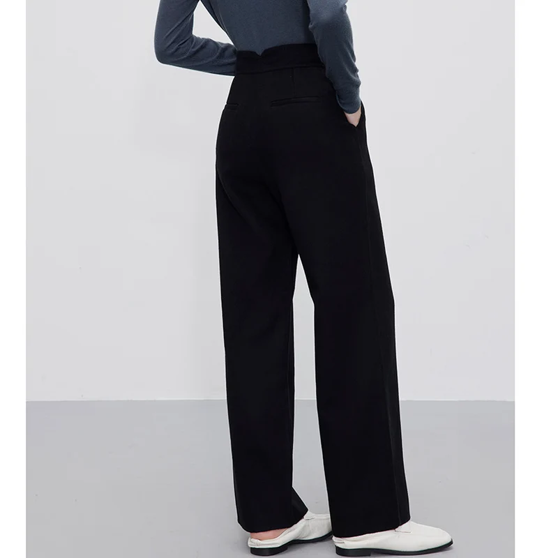 Damen Hochtaillierte Wollmix-Palazzohose mit geradem Fall und verdecktem Hakenverschluss Nord Taschen